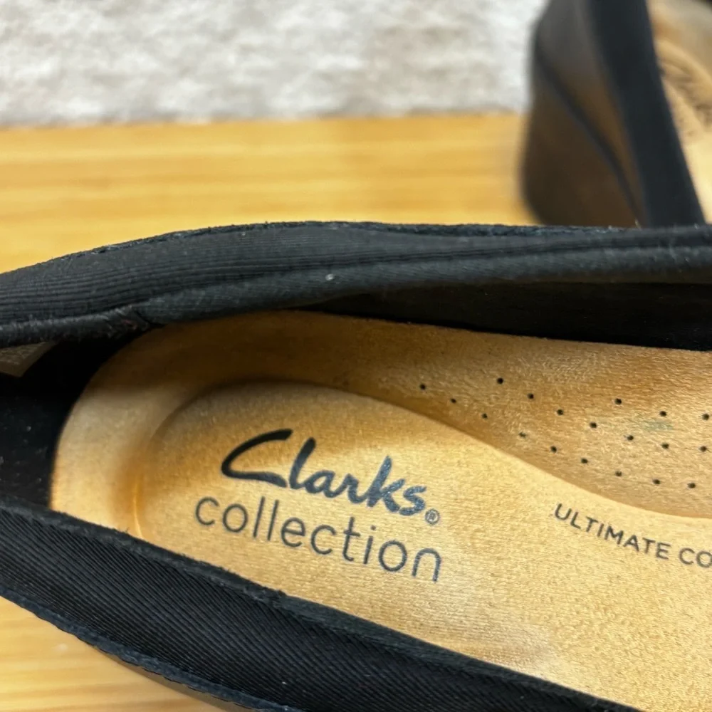 Clarks Sz 7 M Women's Suttyn Walk Leather Wedges Black Leather Shoe - Picture 5 of 8